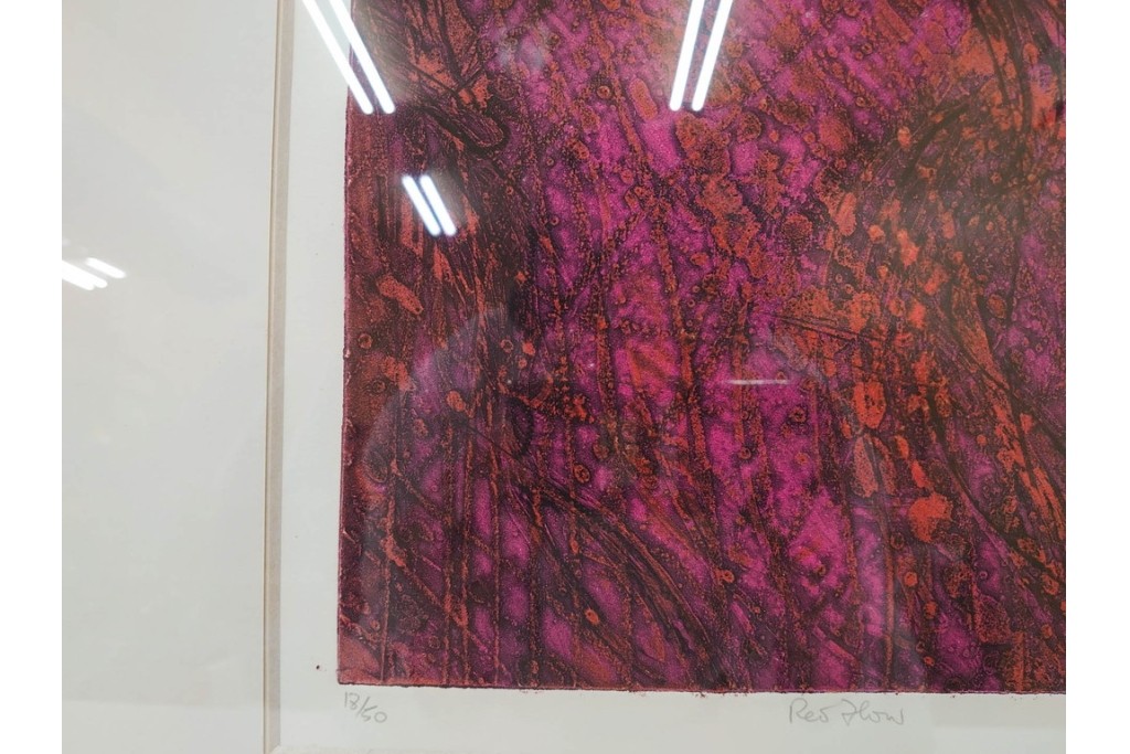 真作　サイン入り　1963年作　スタンリー・ウィリアム・ヘイター(Stanley William Hayter)　18/50　「Red Flow(レッド・フロー)」赤を基調とした色彩と流動的な線表現が印象的な銅版画　外箱付き　(R-084970)