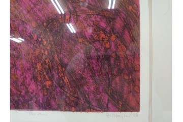 真作　サイン入り　1963年作　スタンリー・ウィリアム・ヘイター(Stanley William Hayter)　18/50　「Red Flow(レッド・フロー)」赤を基調とした色彩と流動的な線表現が印象的な銅版画　外箱付き　(R-084970)