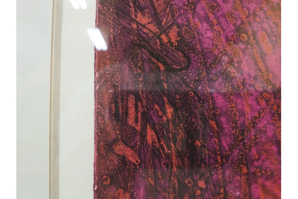 真作　サイン入り　1963年作　スタンリー・ウィリアム・ヘイター(Stanley William Hayter)　18/50　「Red Flow(レッド・フロー)」赤を基調とした色彩と流動的な線表現が印象的な銅版画　外箱付き　(R-084970)