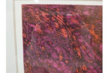 真作　サイン入り　1963年作　スタンリー・ウィリアム・ヘイター(Stanley William Hayter)　18/50　「Red Flow(レッド・フロー)」赤を基調とした色彩と流動的な線表現が印象的な銅版画　外箱付き　(R-084970)