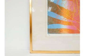 真作　サイン入り　1985年作　スタンリー・ウィリアム・ヘイター(Stanley William Hayter)　7/50　「Sagittarius(サジタリウス)」　鮮やかな色面と躍動的な線描が印象的な銅版画　外箱付き　(R-084971)