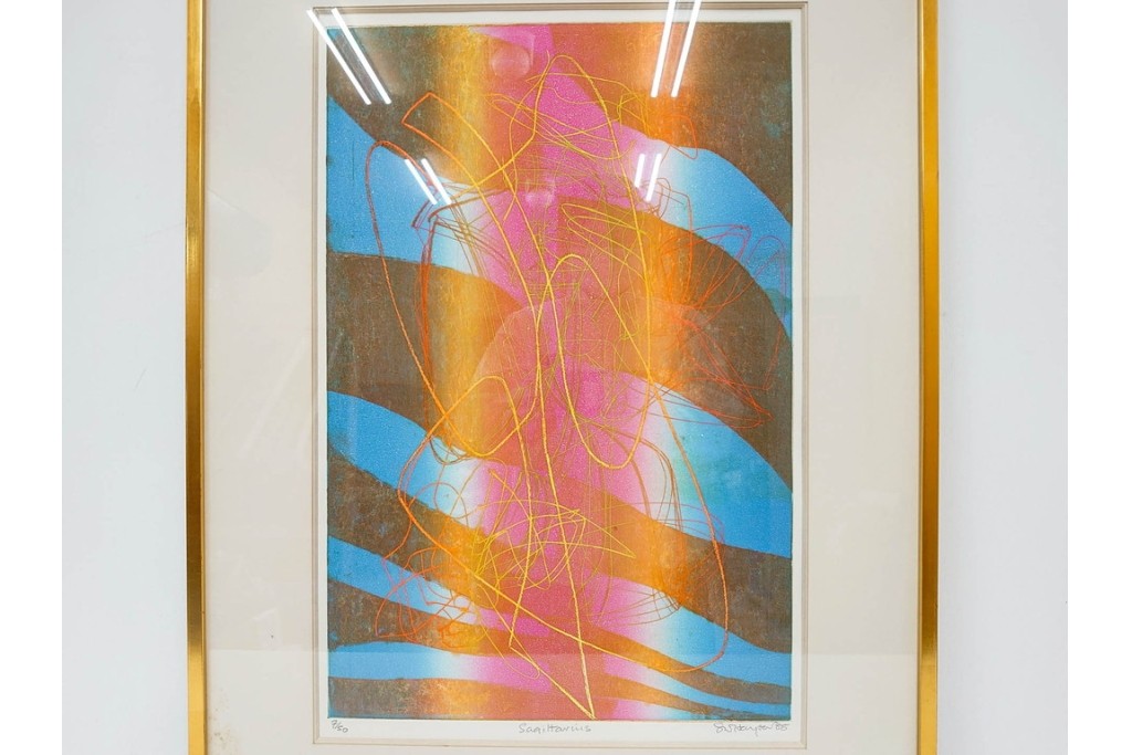 真作　サイン入り　1985年作　スタンリー・ウィリアム・ヘイター(Stanley William Hayter)　7/50　「Sagittarius(サジタリウス)」　鮮やかな色面と躍動的な線描が印象的な銅版画　外箱付き　(R-084971)