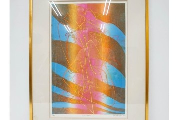 真作　サイン入り　1985年作　スタンリー・ウィリアム・ヘイター(Stanley William Hayter)　7/50　「Sagittarius(サジタリウス)」　鮮やかな色面と躍動的な線描が印象的な銅版画　外箱付き　(R-084971)