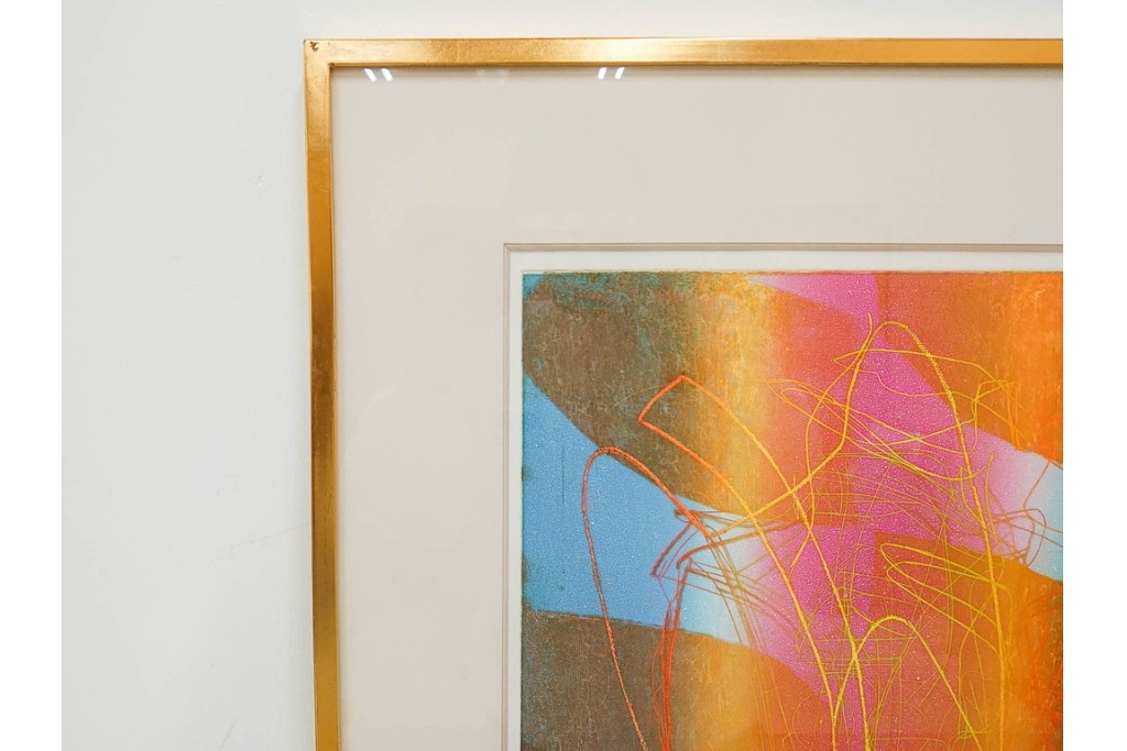 真作　サイン入り　1985年作　スタンリー・ウィリアム・ヘイター(Stanley William Hayter)　7/50　「Sagittarius(サジタリウス)」　鮮やかな色面と躍動的な線描が印象的な銅版画　外箱付き　(R-084971)