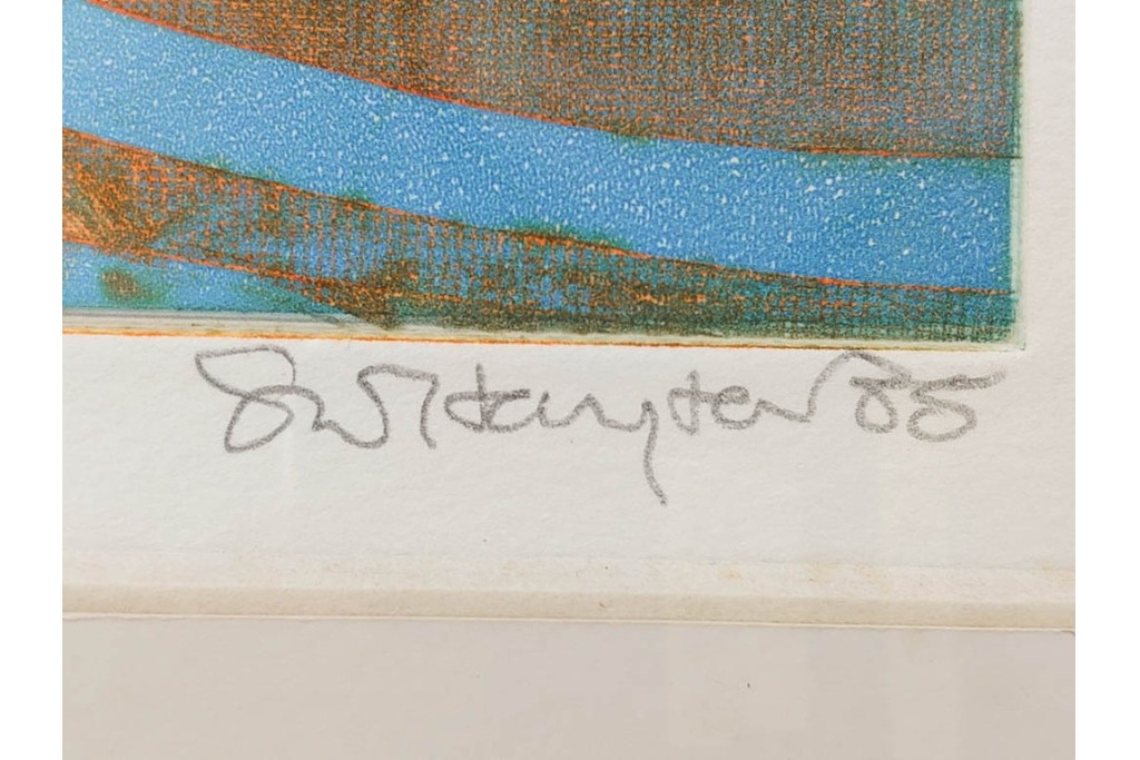真作　サイン入り　1985年作　スタンリー・ウィリアム・ヘイター(Stanley William Hayter)　7/50　「Sagittarius(サジタリウス)」　鮮やかな色面と躍動的な線描が印象的な銅版画　外箱付き　(R-084971)