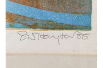 真作　サイン入り　1985年作　スタンリー・ウィリアム・ヘイター(Stanley William Hayter)　7/50　「Sagittarius(サジタリウス)」　鮮やかな色面と躍動的な線描が印象的な銅版画　外箱付き　(R-084971)