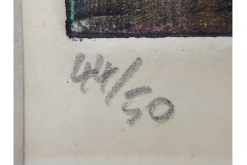 真作　サイン入り　1962年作　スタンリー・ウィリアム・ヘイター(Stanley William Hayter)　44/50　「Tropic Stream(トロピック・ストリーム)」　緑と褐色の色面に流動的な線描が重なり合う銅版画　外箱付き　(R-084972)　