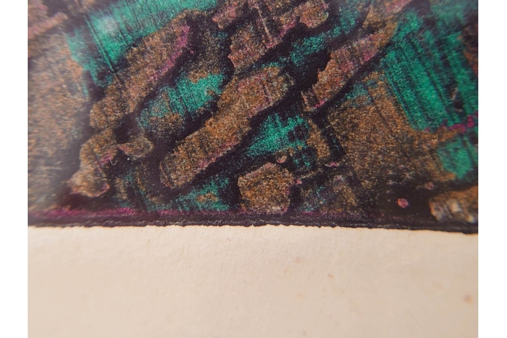 真作　サイン入り　1962年作　スタンリー・ウィリアム・ヘイター(Stanley William Hayter)　44/50　「Tropic Stream(トロピック・ストリーム)」　緑と褐色の色面に流動的な線描が重なり合う銅版画　外箱付き　(R-084972)　