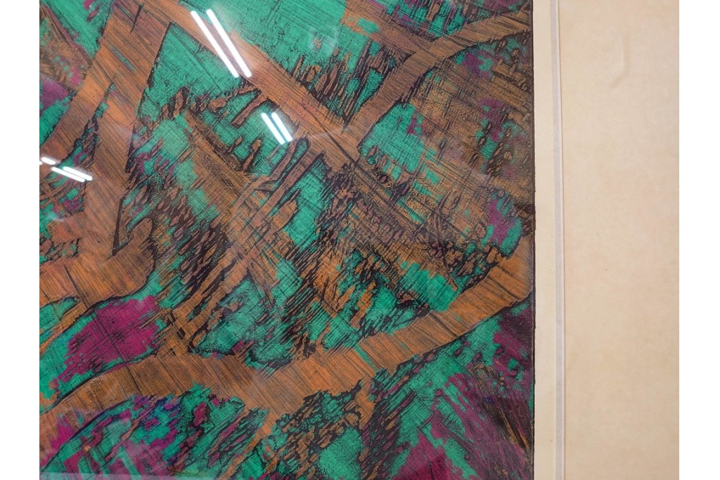 真作　サイン入り　1962年作　スタンリー・ウィリアム・ヘイター(Stanley William Hayter)　44/50　「Tropic Stream(トロピック・ストリーム)」　緑と褐色の色面に流動的な線描が重なり合う銅版画　外箱付き　(R-084972)　