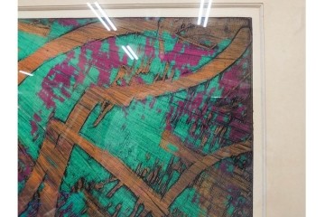 真作　サイン入り　1962年作　スタンリー・ウィリアム・ヘイター(Stanley William Hayter)　44/50　「Tropic Stream(トロピック・ストリーム)」　緑と褐色の色面に流動的な線描が重なり合う銅版画　外箱付き　(R-084972)　