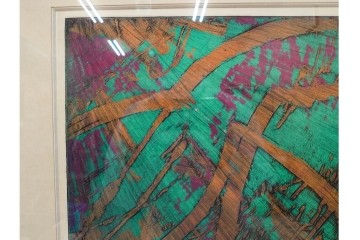 真作　サイン入り　1962年作　スタンリー・ウィリアム・ヘイター(Stanley William Hayter)　44/50　「Tropic Stream(トロピック・ストリーム)」　緑と褐色の色面に流動的な線描が重なり合う銅版画　外箱付き　(R-084972)　