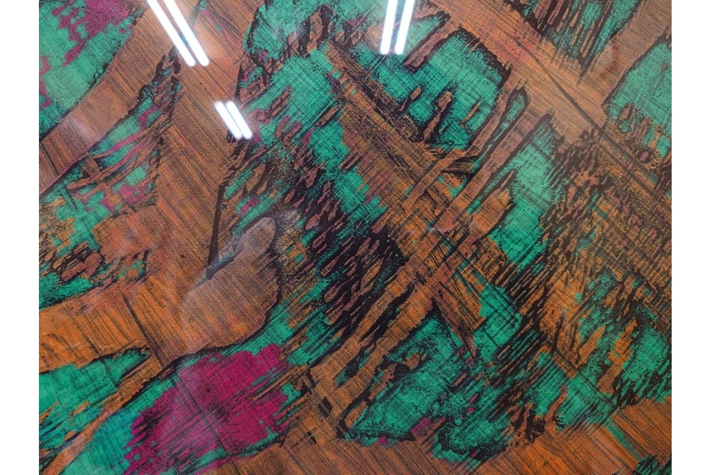 真作　サイン入り　1962年作　スタンリー・ウィリアム・ヘイター(Stanley William Hayter)　44/50　「Tropic Stream(トロピック・ストリーム)」　緑と褐色の色面に流動的な線描が重なり合う銅版画　外箱付き　(R-084972)　