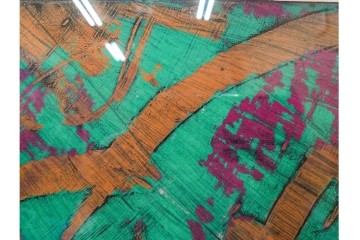 真作　サイン入り　1962年作　スタンリー・ウィリアム・ヘイター(Stanley William Hayter)　44/50　「Tropic Stream(トロピック・ストリーム)」　緑と褐色の色面に流動的な線描が重なり合う銅版画　外箱付き　(R-084972)　