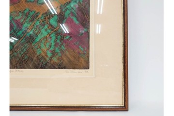 真作　サイン入り　1962年作　スタンリー・ウィリアム・ヘイター(Stanley William Hayter)　44/50　「Tropic Stream(トロピック・ストリーム)」　緑と褐色の色面に流動的な線描が重なり合う銅版画　外箱付き　(R-084972)　