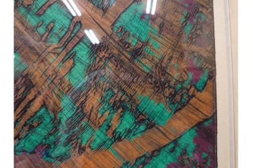 真作　サイン入り　1962年作　スタンリー・ウィリアム・ヘイター(Stanley William Hayter)　44/50　「Tropic Stream(トロピック・ストリーム)」　緑と褐色の色面に流動的な線描が重なり合う銅版画　外箱付き　(R-084972)　