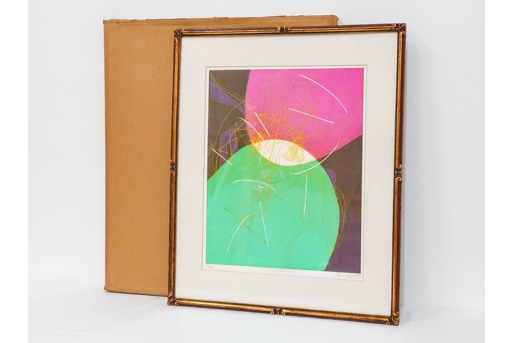 真作　サイン入り　1976年作　スタンリー・ウィリアム・ヘイター(Stanley William Hayter)　66/75　「Chinese Circus(チャイニーズ・サーカス)」　色彩と奔放な線が響き合う銅版画　外箱付き　(R-084973)　