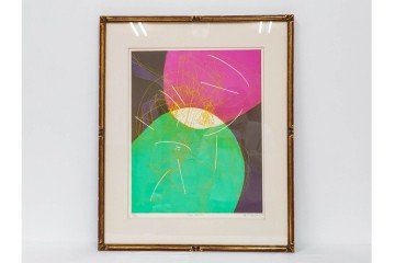 真作　サイン入り　1976年作　スタンリー・ウィリアム・ヘイター(Stanley William Hayter)　66/75　「Chinese Circus(チャイニーズ・サーカス)」　色彩と奔放な線が響き合う銅版画　外箱付き　(R-084973)　