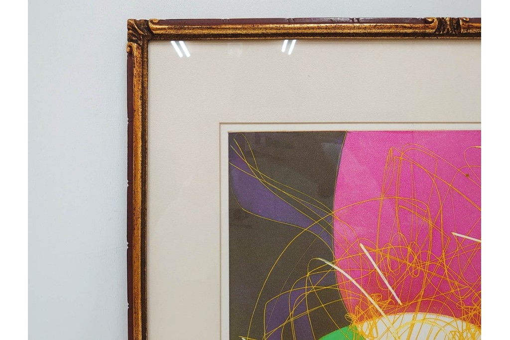 真作　サイン入り　1976年作　スタンリー・ウィリアム・ヘイター(Stanley William Hayter)　66/75　「Chinese Circus(チャイニーズ・サーカス)」　色彩と奔放な線が響き合う銅版画　外箱付き　(R-084973)　