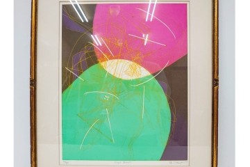 真作　サイン入り　1976年作　スタンリー・ウィリアム・ヘイター(Stanley William Hayter)　66/75　「Chinese Circus(チャイニーズ・サーカス)」　色彩と奔放な線が響き合う銅版画　外箱付き　(R-084973)　