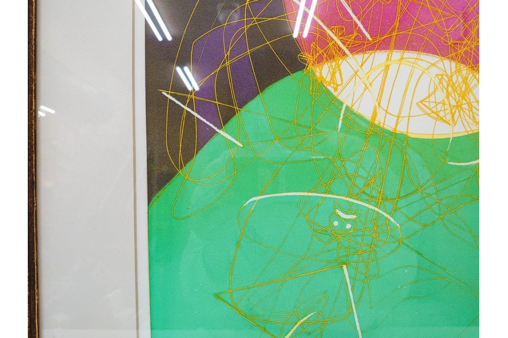 真作　サイン入り　1976年作　スタンリー・ウィリアム・ヘイター(Stanley William Hayter)　66/75　「Chinese Circus(チャイニーズ・サーカス)」　色彩と奔放な線が響き合う銅版画　外箱付き　(R-084973)　