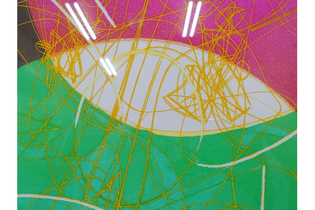 真作　サイン入り　1976年作　スタンリー・ウィリアム・ヘイター(Stanley William Hayter)　66/75　「Chinese Circus(チャイニーズ・サーカス)」　色彩と奔放な線が響き合う銅版画　外箱付き　(R-084973)　