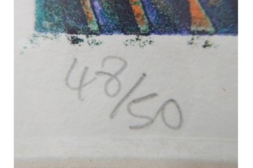 真作　サイン入り　1966年作　スタンリー・ウィリアム・ヘイター(Stanley William Hayter)　48/50　「Magnetic Field(マグネティック・フィールド)」　磁場のうねりを思わせる反復する線と色面が印象的な銅版画　外箱付き　(R-084974)