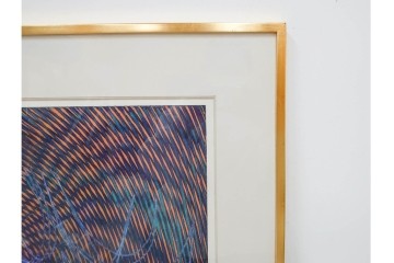 真作　サイン入り　1966年作　スタンリー・ウィリアム・ヘイター(Stanley William Hayter)　48/50　「Magnetic Field(マグネティック・フィールド)」　磁場のうねりを思わせる反復する線と色面が印象的な銅版画　外箱付き　(R-084974)