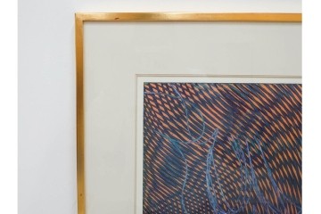 真作　サイン入り　1966年作　スタンリー・ウィリアム・ヘイター(Stanley William Hayter)　48/50　「Magnetic Field(マグネティック・フィールド)」　磁場のうねりを思わせる反復する線と色面が印象的な銅版画　外箱付き　(R-084974)