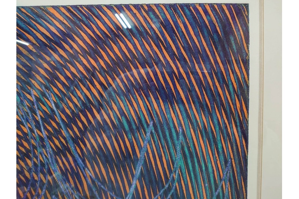 真作　サイン入り　1966年作　スタンリー・ウィリアム・ヘイター(Stanley William Hayter)　48/50　「Magnetic Field(マグネティック・フィールド)」　磁場のうねりを思わせる反復する線と色面が印象的な銅版画　外箱付き　(R-084974)