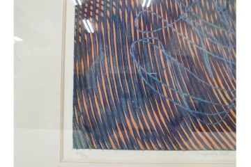 真作　サイン入り　1966年作　スタンリー・ウィリアム・ヘイター(Stanley William Hayter)　48/50　「Magnetic Field(マグネティック・フィールド)」　磁場のうねりを思わせる反復する線と色面が印象的な銅版画　外箱付き　(R-084974)