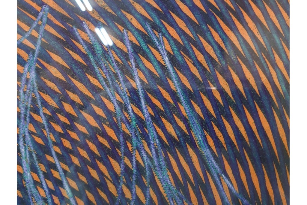 真作　サイン入り　1966年作　スタンリー・ウィリアム・ヘイター(Stanley William Hayter)　48/50　「Magnetic Field(マグネティック・フィールド)」　磁場のうねりを思わせる反復する線と色面が印象的な銅版画　外箱付き　(R-084974)