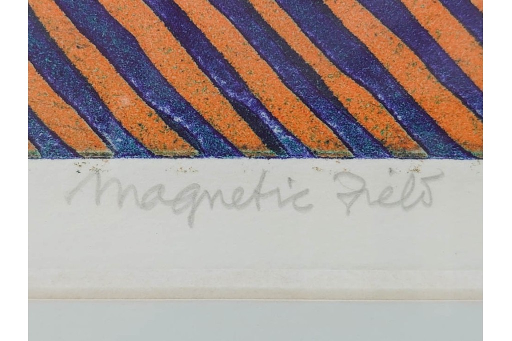 真作　サイン入り　1966年作　スタンリー・ウィリアム・ヘイター(Stanley William Hayter)　48/50　「Magnetic Field(マグネティック・フィールド)」　磁場のうねりを思わせる反復する線と色面が印象的な銅版画　外箱付き　(R-084974)