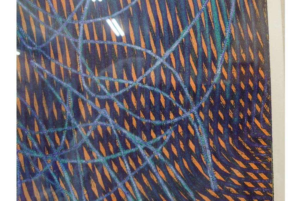 真作　サイン入り　1966年作　スタンリー・ウィリアム・ヘイター(Stanley William Hayter)　48/50　「Magnetic Field(マグネティック・フィールド)」　磁場のうねりを思わせる反復する線と色面が印象的な銅版画　外箱付き　(R-084974)