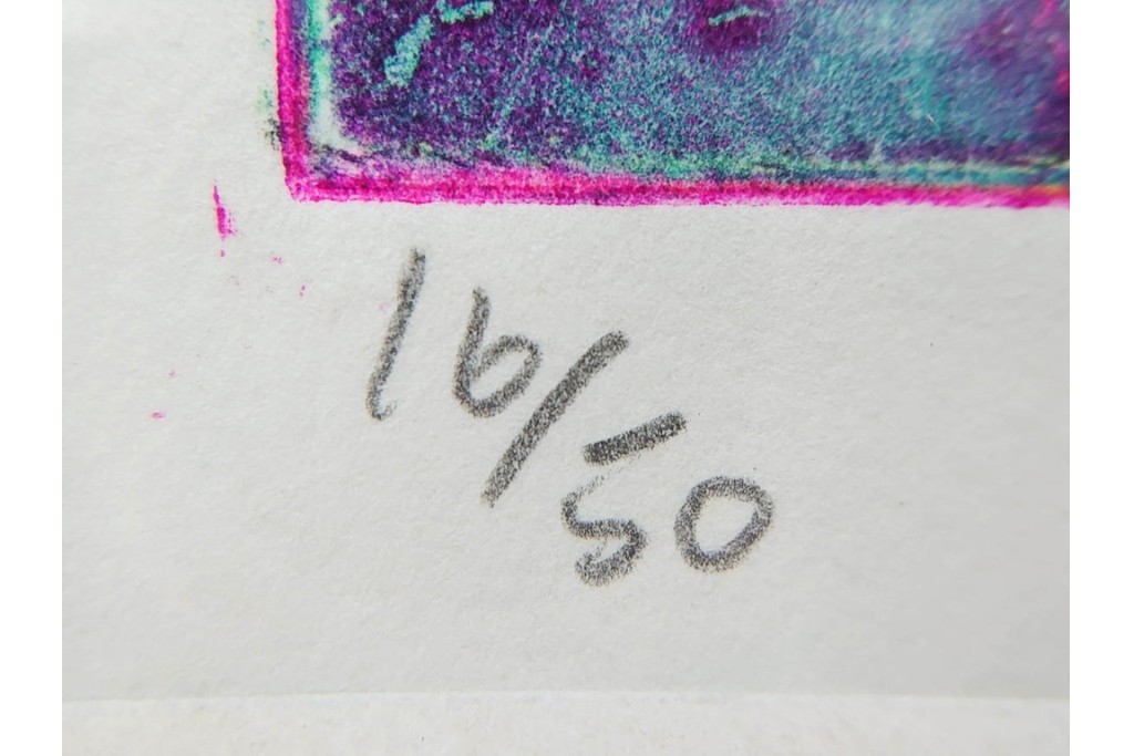 真作　サイン入り　1964年作　スタンリー・ウィリアム・ヘイター(Stanley William Hayter)　16/50　「Rapides(急流)」　穏やかな色彩の重なりが空間に彩りを添える銅版画　外箱付き　(R-084975)