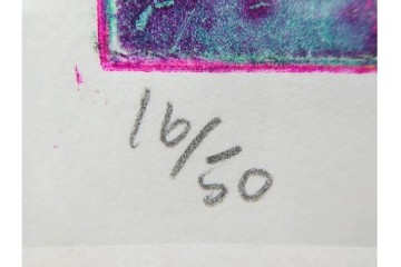 真作　サイン入り　1964年作　スタンリー・ウィリアム・ヘイター(Stanley William Hayter)　16/50　「Rapides(急流)」　穏やかな色彩の重なりが空間に彩りを添える銅版画　外箱付き　(R-084975)