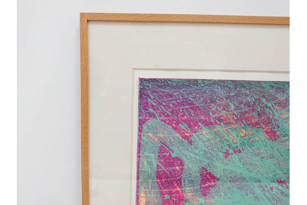 真作　サイン入り　1964年作　スタンリー・ウィリアム・ヘイター(Stanley William Hayter)　16/50　「Rapides(急流)」　穏やかな色彩の重なりが空間に彩りを添える銅版画　外箱付き　(R-084975)