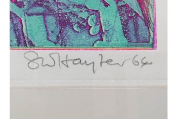 真作　サイン入り　1964年作　スタンリー・ウィリアム・ヘイター(Stanley William Hayter)　16/50　「Rapides(急流)」　穏やかな色彩の重なりが空間に彩りを添える銅版画　外箱付き　(R-084975)