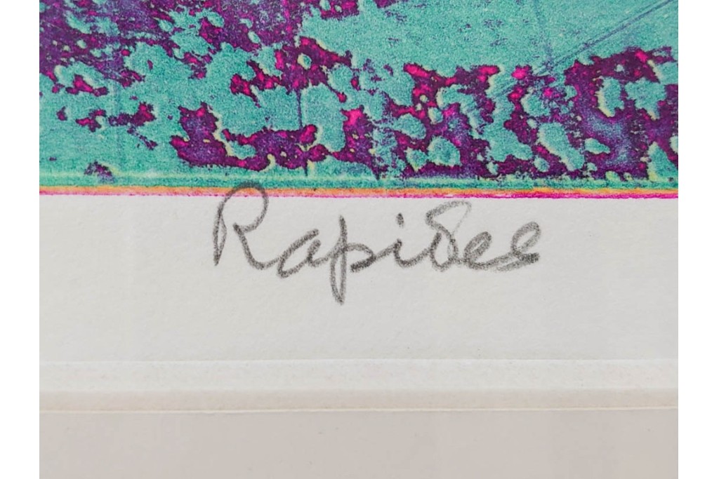 真作　サイン入り　1964年作　スタンリー・ウィリアム・ヘイター(Stanley William Hayter)　16/50　「Rapides(急流)」　穏やかな色彩の重なりが空間に彩りを添える銅版画　外箱付き　(R-084975)