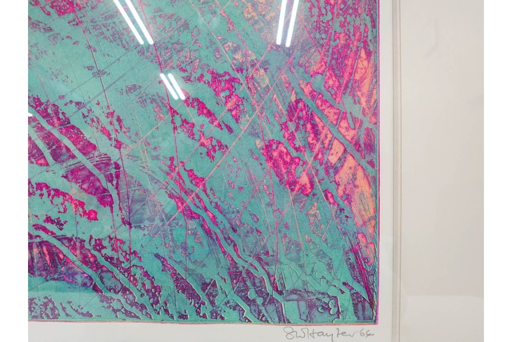 真作　サイン入り　1964年作　スタンリー・ウィリアム・ヘイター(Stanley William Hayter)　16/50　「Rapides(急流)」　穏やかな色彩の重なりが空間に彩りを添える銅版画　外箱付き　(R-084975)