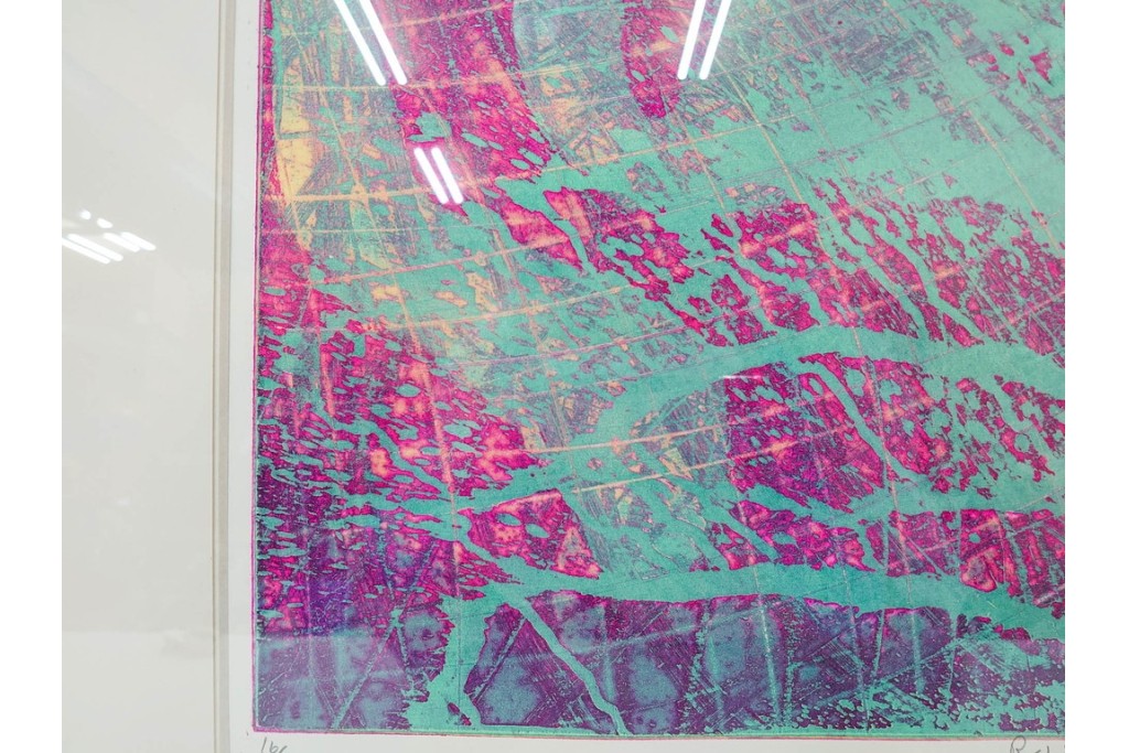 真作　サイン入り　1964年作　スタンリー・ウィリアム・ヘイター(Stanley William Hayter)　16/50　「Rapides(急流)」　穏やかな色彩の重なりが空間に彩りを添える銅版画　外箱付き　(R-084975)