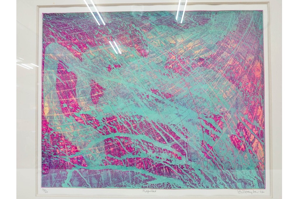 真作　サイン入り　1964年作　スタンリー・ウィリアム・ヘイター(Stanley William Hayter)　16/50　「Rapides(急流)」　穏やかな色彩の重なりが空間に彩りを添える銅版画　外箱付き　(R-084975)