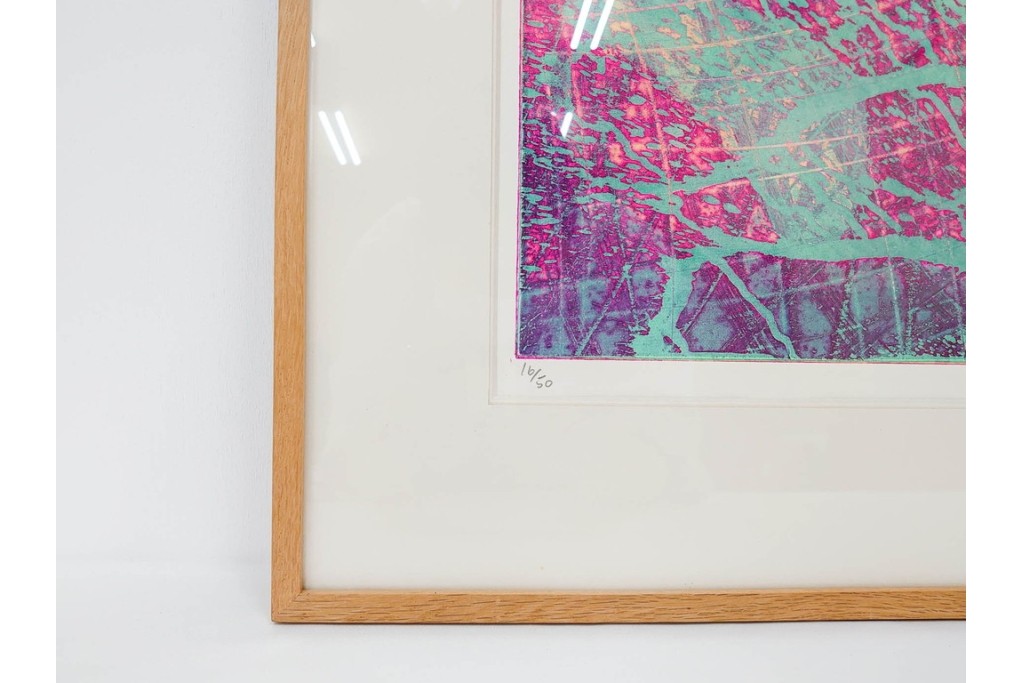 真作　サイン入り　1964年作　スタンリー・ウィリアム・ヘイター(Stanley William Hayter)　16/50　「Rapides(急流)」　穏やかな色彩の重なりが空間に彩りを添える銅版画　外箱付き　(R-084975)