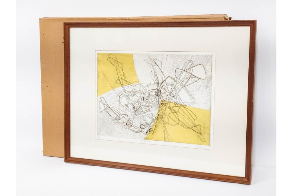 真作　サイン入り　1957年作　スタンリー・ウィリアム・ヘイター(Stanley William Hayter)　31/50　「Les Erinnyes(エリニュスの女神たち)」　鋭い線の重なりが印象的な銅版画　外箱付き　(R-084976)