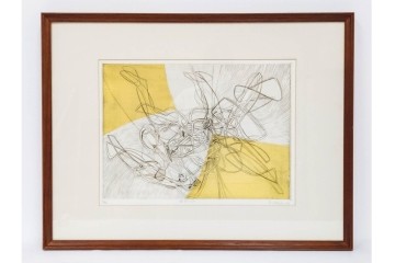 真作　サイン入り　1957年作　スタンリー・ウィリアム・ヘイター(Stanley William Hayter)　31/50　「Les Erinnyes(エリニュスの女神たち)」　鋭い線の重なりが印象的な銅版画　外箱付き　(R-084976)