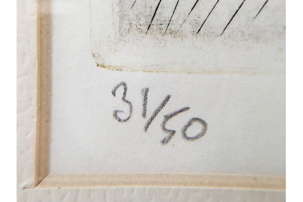 真作　サイン入り　1957年作　スタンリー・ウィリアム・ヘイター(Stanley William Hayter)　31/50　「Les Erinnyes(エリニュスの女神たち)」　鋭い線の重なりが印象的な銅版画　外箱付き　(R-084976)