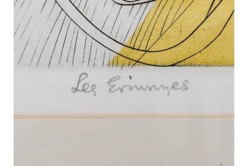 真作　サイン入り　1957年作　スタンリー・ウィリアム・ヘイター(Stanley William Hayter)　31/50　「Les Erinnyes(エリニュスの女神たち)」　鋭い線の重なりが印象的な銅版画　外箱付き　(R-084976)