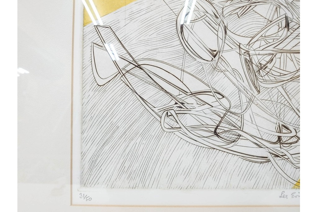 真作　サイン入り　1957年作　スタンリー・ウィリアム・ヘイター(Stanley William Hayter)　31/50　「Les Erinnyes(エリニュスの女神たち)」　鋭い線の重なりが印象的な銅版画　外箱付き　(R-084976)