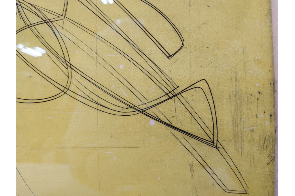 真作　サイン入り　1957年作　スタンリー・ウィリアム・ヘイター(Stanley William Hayter)　31/50　「Les Erinnyes(エリニュスの女神たち)」　鋭い線の重なりが印象的な銅版画　外箱付き　(R-084976)