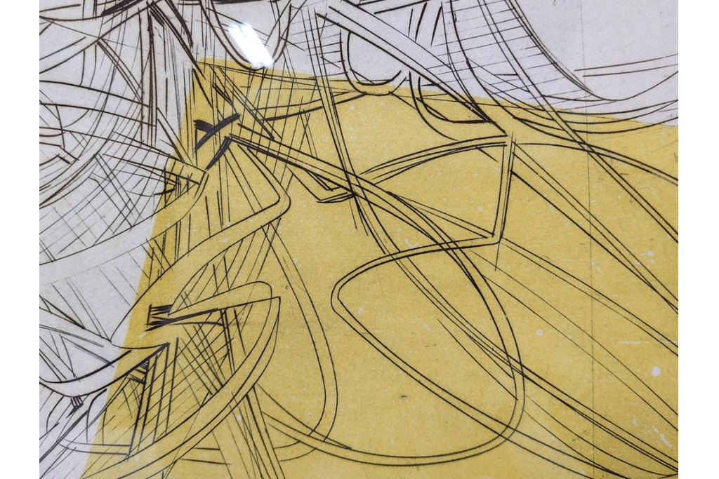 真作　サイン入り　1957年作　スタンリー・ウィリアム・ヘイター(Stanley William Hayter)　31/50　「Les Erinnyes(エリニュスの女神たち)」　鋭い線の重なりが印象的な銅版画　外箱付き　(R-084976)