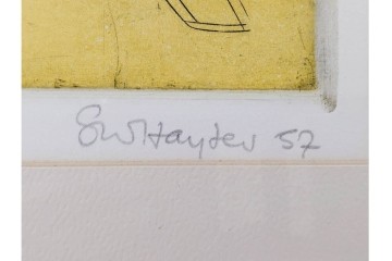 真作　サイン入り　1957年作　スタンリー・ウィリアム・ヘイター(Stanley William Hayter)　31/50　「Les Erinnyes(エリニュスの女神たち)」　鋭い線の重なりが印象的な銅版画　外箱付き　(R-084976)